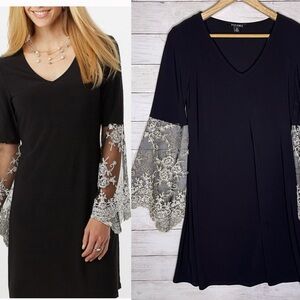 Roz & Ali Black A Line Lace Flare Sleeve Dress Boho Size XS